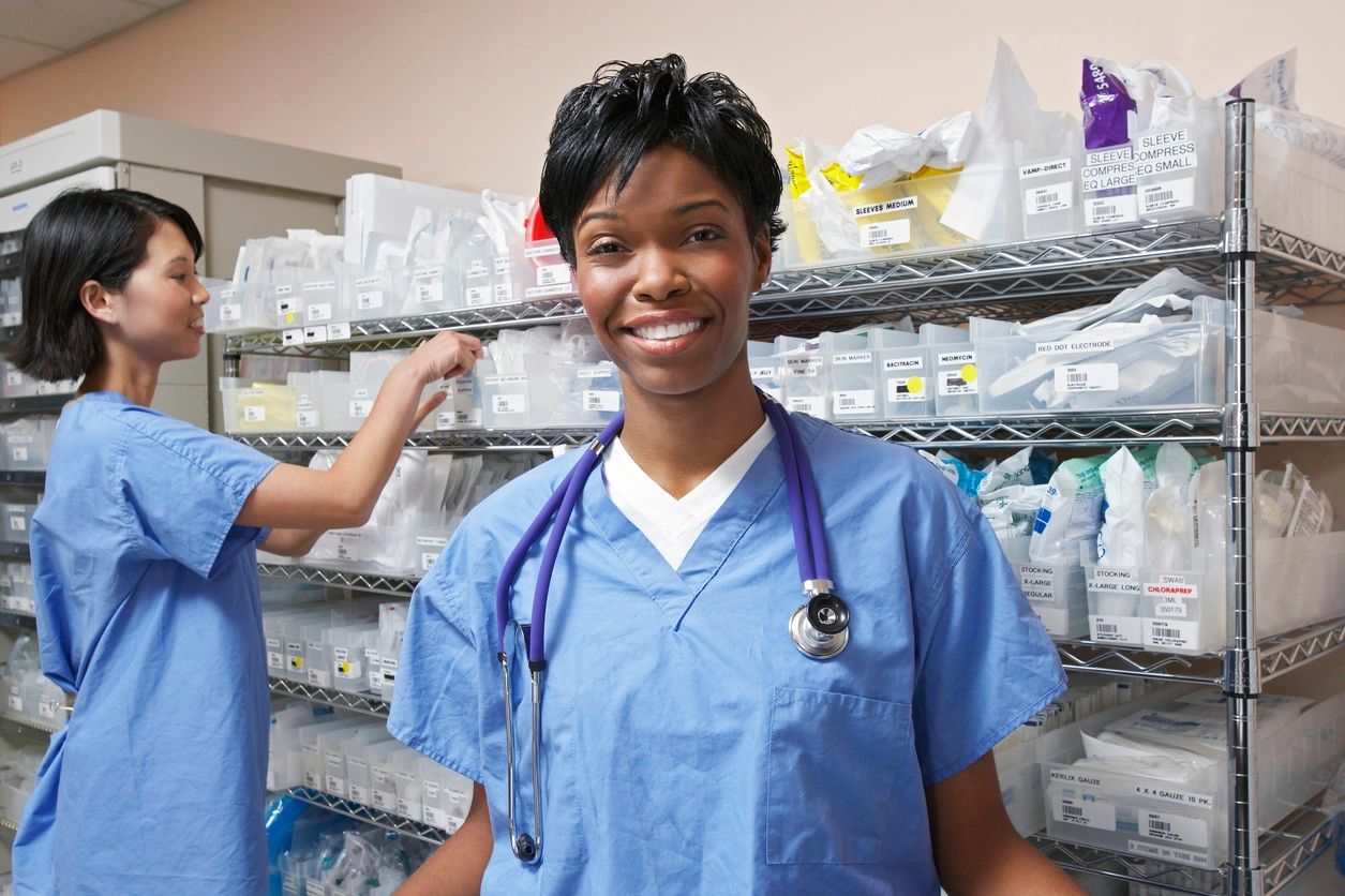 Two nurse working on stocks of healthcare necessities